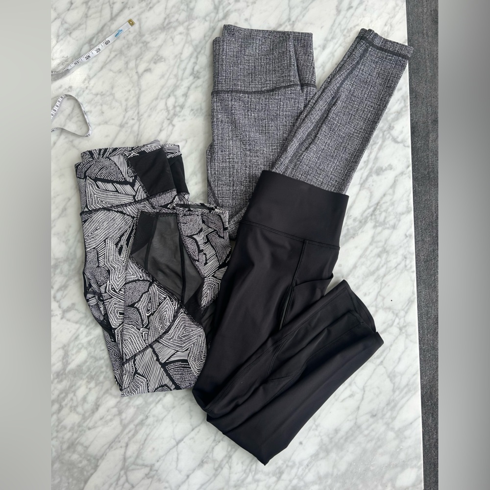 Lululemon Women's Black and Gray Leggings Set of 3 Size 10 EUC